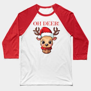 Cute Christmas deer with Santa hat Baseball T-Shirt
